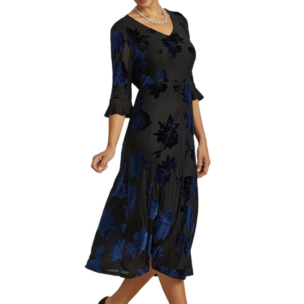 MSGlamor MEDIUM Floral Dress Flutter 3/4 Sleeves Burnout Velvet Whimsigoth Fairy